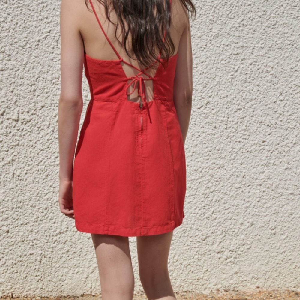 Zara linen-cotton mini red dress size M